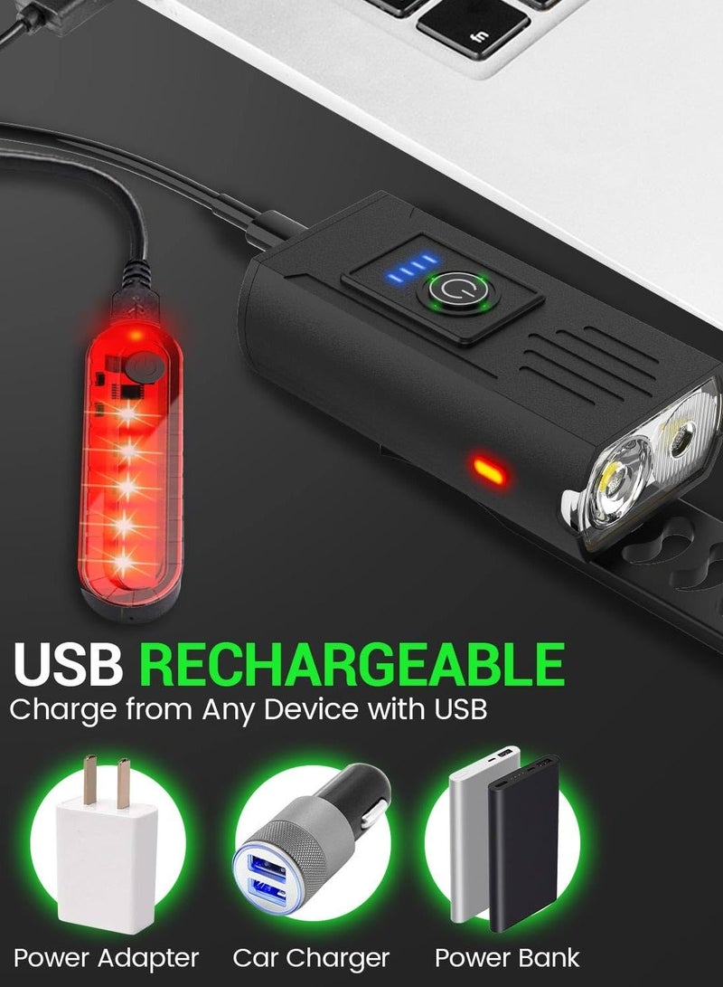 Chabeia Bike Light, High Lumens Super Bright Bicycle Light, 6+4 Modes USB Rechargeable Bike Headlight & Tail Light Set, Waterproof Safety Bike Front & Rear Light for Road, Mountain, Night Riding（Black） - Image 2